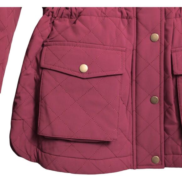 NWT Eden Society Burgundy Quilted Hooded Parka Jacket Drawstring Size S - Picture 3 of 12
